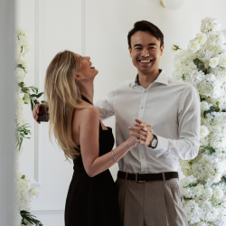 Happy couple show off their intimate engagement moment with the help of Somnis Proposals